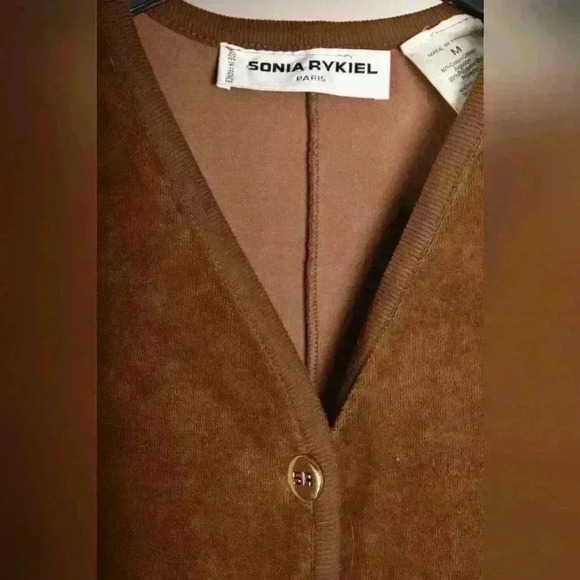 SONIA RYKIEL PARIS Tan Brown Cotton Terrycloth  Cardigan Sweater Medium France - Picture 13 of 13